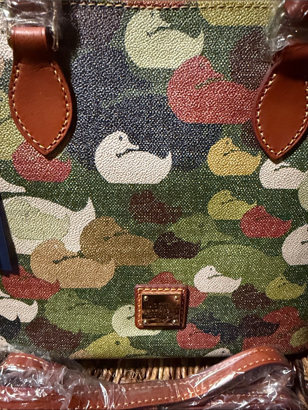Dooney & Bourke Multicolor Camo Duck-Print Satchel with Tan Leather Trim BNWT - Picture 2 of 10